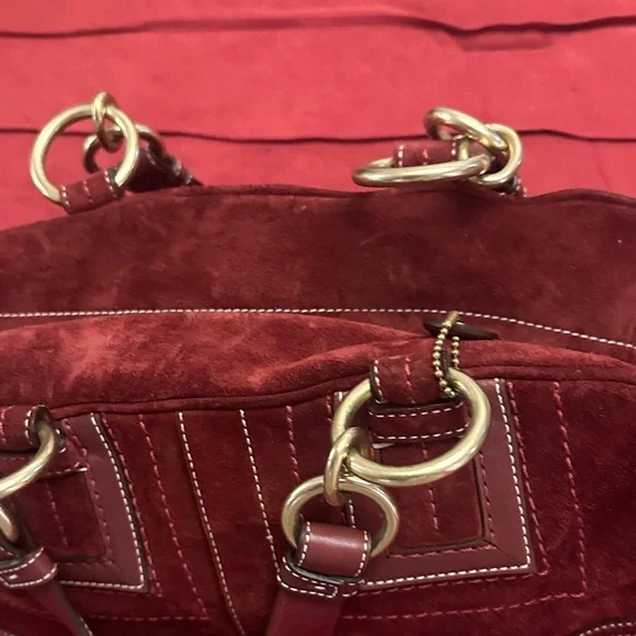 Coach Rich Red Suede Satchel - Picture 5 of 8